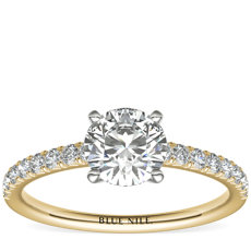 14k 黃金法式密釘鑽石訂婚戒指（1/4 克拉總重量）